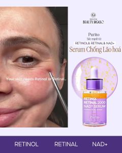 SERUM TÁI TẠO CHỐNG LÃO HOÁ HIỆU QUẢ PURITO RETINOL RETINAL 2000 NAD+ SERUM 30ML HÀN QUỐC - 19668 - giúp kích thích tăng sinh collagen tái tạo bề mặt làm mịn mờ lỗ chân lông và cải thiện nếp nhăn rõ rệt mà vẫn hạn chế tối đa kích ứng.