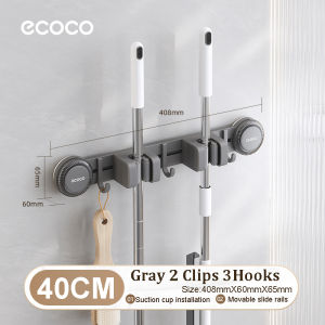 Ecoco Aluminum Adjustable Wall Mop Organizer Heavy duty Suction Cup Broom Holder with Sliding Hook