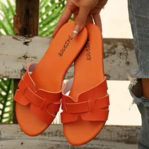 Free Shipping WomenS Fashion Slippers Classic And Versatile Solid Color Simple Round-Toe Flat Sandals