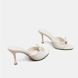 [Free Shipping] Pink Open-Toe High-Heeled Sandals With A Thin Heel 2026 Style Featuring A Bow Design Perfect For Summer Wear