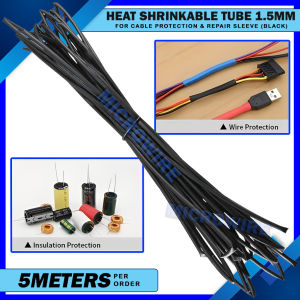 MW 5 Meters 1.5mm Heat Shrinkable Tubing Black Cable Sleeve – For Wire Insulation & Protection