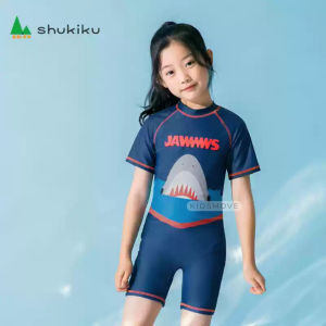 Đồ bơi trẻ em cho bé trai và bé gái ngắn tay Shukiku kèm mũ UPF50+ Spandex co giãn kháng khuẩn