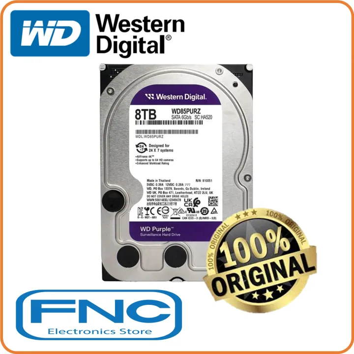WESTERN DIGITAL WD85PURZ HDD 8TB 5640RPM / 256MB 3.5-inch SURVEILLANCE PURPLE Internal Hard Disk Drive