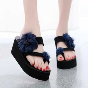 SPICYG Anti Slip Slipper New Summer Slippers Womens High-heeled Flip-flops Fashion Womens Sandals Non-slip Wedge With Thick Bottom Seaside Holiday Beach Shoes 人字拖 厚底拖鞋女