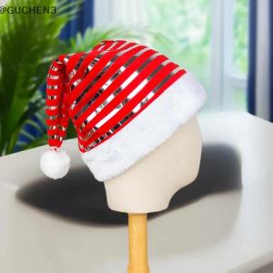 GUCHEN3🦋 Mũ giáng sinh với sọc sáng bóng màu đỏ và màu xanh lá cây nhung Santa Mũ lễ hội trang trí mũ nón