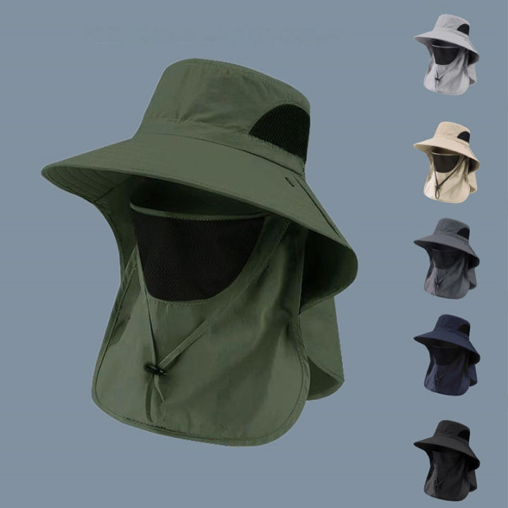 TrailBlazer Sun Protection Bucket Hat Neck Protector One-piece Fishing Hiking Hat Outdoor Breathable Bucket Hat Windproof Large-brimme