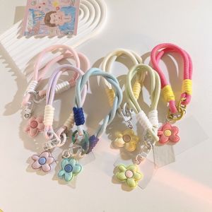 MARINI Keychain Pendant Mobile Phone Lanyard Handmade Phone Accessories Leather Flower Strap Portable Detachable Rope Phone Wrist Straps
