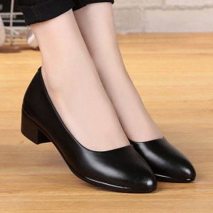 Free Shipping WomenS Leather Shoes Suitable For Spring And Autumn Work Shoes Black Professional Style Low To Medium Heel Work Attire Formal Wear Low Heel Flight Attendant Style