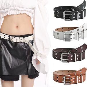 GEORG Star Eyelet Rivet Belts Punk Rock Style Hip Hop Double Pin Buckle Waistband Y2k Waist Band