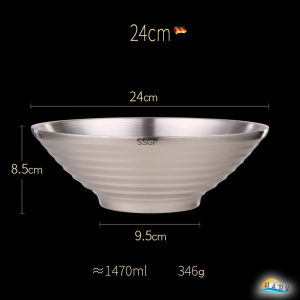 Tô Ăn Phở Bún Mì Inox 304 SSGP 24cm Bát Lớn 2 Lớp Cách Nhiệt Chống Nóng Dung Tích Lớn 1.5L Chân Đế Cao Cao Cấp Đạt Chất Lượng LFGB Đức
