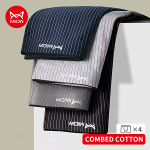 MiiOW 4Pcs Cotton Mens Boxer Underwear Graphene Antibacterial Man Trunks Breathable Striped Men Underpants Boxers Male Panties