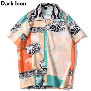 Dark Icon Bandana Print Hawaiian Shirt Men Paisley Vintage Shirts Men Casual Street Mens Shirts