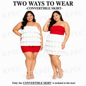 CC.Rene Regular Plus Big Size  Summer  Casual Trendy  RUFFLES Tiered Skirt - 2 ways to wear  - size: xs small medium large xl 2xl - current trend - effortless easy to wear - simple  - cute item - fabric from abroad - cotton fabric - timeless piece -