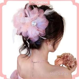 GUCHEN4🎀 Phụ nữ ngọt ngào cá mập Clip tóc phụ kiện Pháp ngọc trai lông hoa Clip