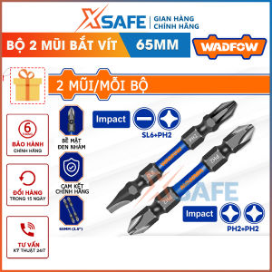 Bộ 2 mũi bắt vít Wadfow 2 đầu PH2+PH2/PH2+SL6 65mm đầu mũi được tối ưu giúp giảm gãy đầu thép công nghiệp S2 bề mặt mạ đen có từ tính WSV3K62
