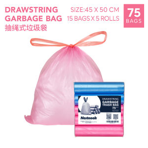 [SG READY STOCK] Drawstring Garbage Bag 75Pcs Trash Bag Rubbish Bag Plastic Bag Dustbin Drawstring Trash Bag