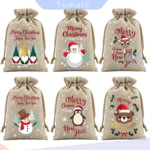 Tumato 6 Pcs Christmas Small Burlap Bags With Drawstring Burlap Gift Bags Christmas Treat Sacks Gift Wrapping Bags