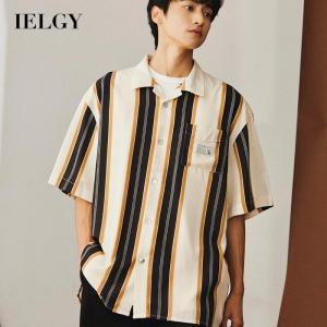 IELGY striped shirt mens fashion american short-sleeved casual top