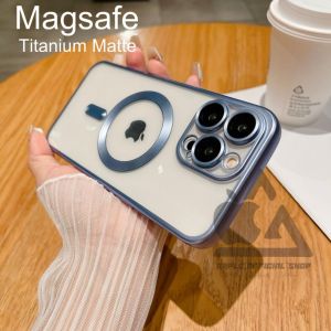 Titanium Matte Magsafe Chrome Dove Transparan iPhone 15 14 13 12 11 Pro Max Plus Electroplated Frosted Krom Softcase Soft Case Doff Blackdoff Natural Titanium Bening Transparan Cover Wireless Magnetic Charging Silikon Silicone Jelly