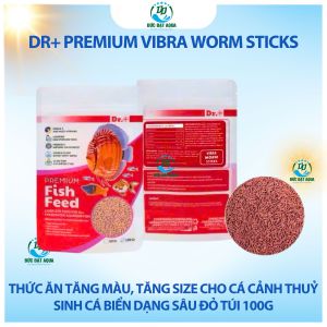 Thức ăn tăng màu tăng size cho cá cảnh cá biển dạng sâu đỏ túi 100g Dr+ Premium Vibra Worm Sticks