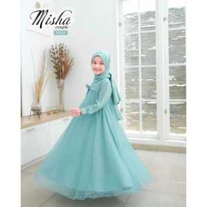 Gamis Anak Perempuan Syari Elegan Lengan Panjang Motif Polkadot Warna Solid Usia 6-13 Tahun