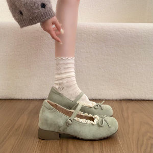 Free Shipping Round-Toe Chunky-Heel Flats 2026 New Spring Collection Retro Style Versatile For Pairing With Dresses Height-Enhancing Small Leather Shoes