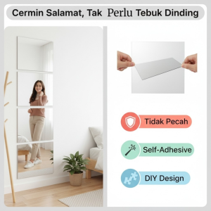 Cermin Dinding Pelekat Selamat Tidak Pecah Acrylic Mirror Sticker DIY Full Body Mirror Self Adhesive Hiasan Bilik