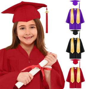 Kids Boys Girls Graduation Gown Cap Tassel Stole 2024 Set for Primary & Middle School and Bachelor 12 Colors