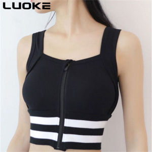 Luoke Sports Vest Womens Shockproof Fitness Underwear Gathered Running Bra Front Zipper Shaping Yoga Bra Big Size