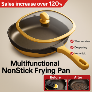 Flat nonstick household frying pan less grease