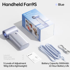 JISULIFE Handheld Fan Life9S Mini Portable Strong Wind Jet Fan 22-hour Battery Life Rechargeable USB Turbo Fans Pocket Size 5 Gears LED Display Metallic Finish for Outing Camping