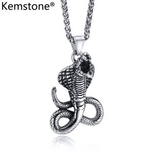 Kemstone Hip Hop Male Stainless Steel Vintage Cobra Pendant Necklace Jewelry Gift for Men