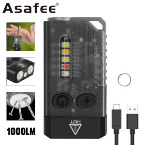 Asafee V10 1000LM EDC Mini Flashlight IPX4 Waterproof 100M Range Type-c USB Rechargeable 5 Mode Blue Green Red 365 UV Light Torch Magnetic Suction Keychain Lamp
