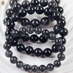 Graduation Grade Black Rutilated Quartz Bracelet (Wealth Bowl Powerful Protection Smooth Old Mine)
