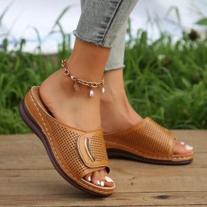 [Free Shipping] New large size womens wedge sandals with wide straps breathable casual shoes solid color womens wedge shoes