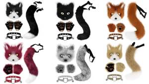 Halloween Fox Half-Face Mask Half-Finger Gloves Plush Fox Tail Collar Set cos Props and accessories