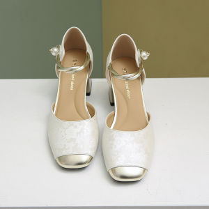 IELGY New Chinese Embroidered High Heel Womens Square Toe Block Heel Temperament Baotou Sandals