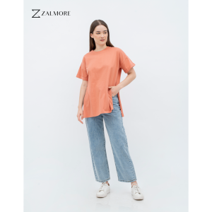 Zalmore Oversize T-Shirt with Slit Premium LUMA Cotton - Kaos Oversize Wanita Lembut Ringan Sejuk Anti Nerawang