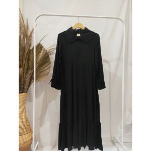 Gamis Hitam Lily Midi Dress Rayon Lengan Serut