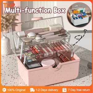 3 Layer Large Capacity Cosmetic Storage Box Desktop Multifunctional Stationery Diy Jewelry Storage Portable Container Partition Bag Manicure Embroidery Travel System Case Household