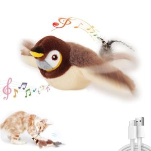 HELUVK เครื่องนวดไฟฟ้า ของเล่นแมวนกบิน ที่แขวนแขวน สีสันสดใสร้องเจี๊ยกๆ ของเล่นนกจำลองสำหรับสัตว์เลี้ยง  ปีกกระพือปีก ของเล่นแมวนกร้องเจี๊ยกๆแบบโต้ตอบ สำหรับแมวในร่ม