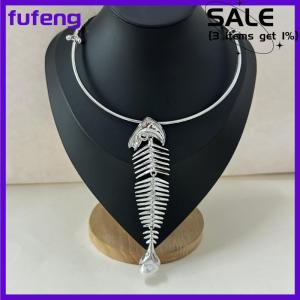 fufeng Mới lạ thiết kế hợp kim lớn cá xương Mặt Dây Chuyền Choker Vòng cổ cho phụ nữ thời trang phóng đại Vòng cổ trang sức phụ kiện Quà Tặng