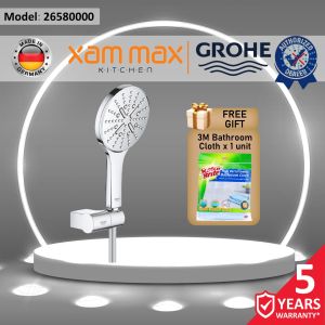 Grohe 26580000 Chrome Rainshower 130 Smart Active Hand Shower Head With Shower Holder Set / 3 Spray / Massage/ Premium shower head spray / toilet / bathroom / Tandas / Water heater / Penapis Air / Kepala Pancuran Mandian / Rainshower head / High pressure
