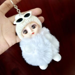 พวงกุญแจตุ๊กตาหมอนนอนขนหมีสุนัขน่ารัก เครื่องประดับขนฟูสำหรับกุญแจรถและกระเป๋า