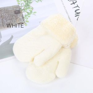 1Pair Children Mittens Winter Wool Knitted Gloves Faux Fur Thick Warm Cartoon Baby Boys Girls Hanging Neck Gloves for 1-4 Years
