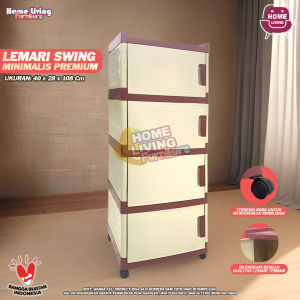 Lemari Pakaian Swing Lemari Plastik Serbaguna + Roda Lemari Pakaian Multiguna 4 Susun