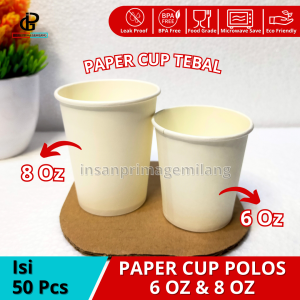 [ ISI 50 PCS ] Paper Cup Polos Tahan Panas / Gelas Kertas Minuman Panas / Paper Cup Polos PREMIUM TEBAL MURAH 6 OZ & 8 OZ