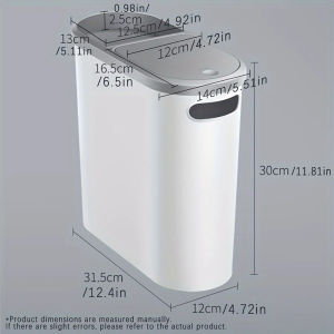 Slim Plastic Trash Bin With LidEasy Press-TopSpace Saving Design Suitable For Bathroom Kitchen Living RoomSimple Solid Color