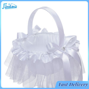 FunsLane Portable Mini Wedding Flower Baskets With Bow Flower Girl Basket With Handle For Romantic Wedding Party