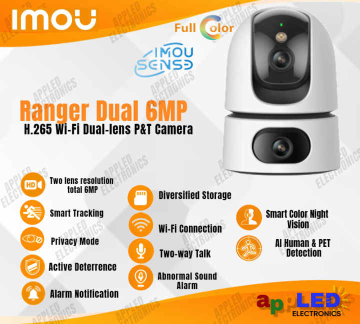 Imou Ranger Dual 6MP Dual Lens Wi-Fi PT Camera with Smart Color Night  Vision, Two Way Audio, AI Human Pet Detection, Active Deterrence Function